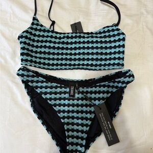Triangl Women's Black and Blue Striped Bikini Set